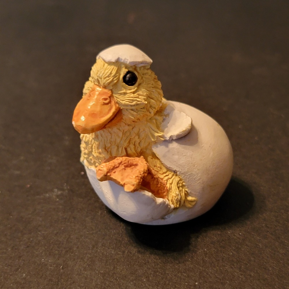 Vintage Stone Critters Littles Duckling Hatching From Egg Figurine Easter Spring